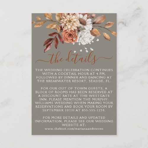 Fall Autumn Floral on Grey Wedding Enclosure Card