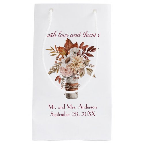 Fall Autumn Floral Personalize Names Wedding Date  Small Gift Bag