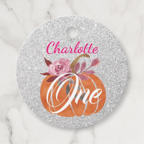 Fall Autumn Floral Pumpkin 1st Birthday One Silver Favor Tags