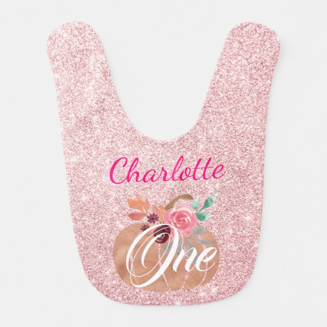 Fall Autumn Floral Pumpkin 1st Birthday Rose Gold Baby Bib