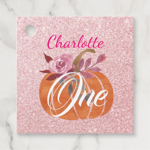 Fall Autumn Floral Pumpkin 1st Birthday Rose Gold Favor Tags