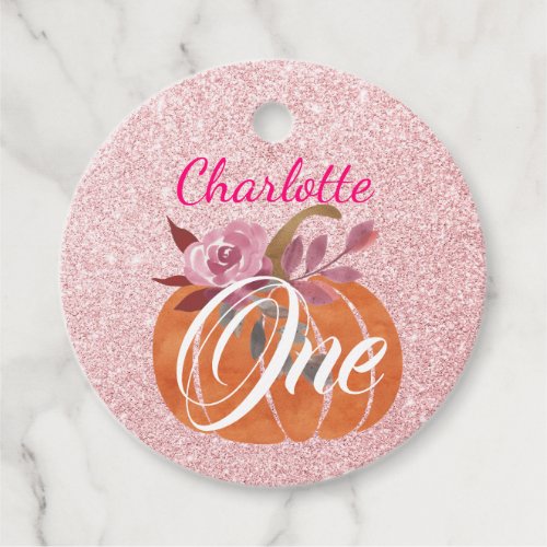 Fall Autumn Floral Pumpkin 1st Birthday Rose Gold Favor Tags