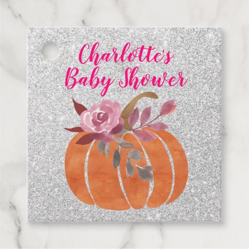 Fall Autumn Floral Pumpkin Baby Shower Pink Silver Favor Tags