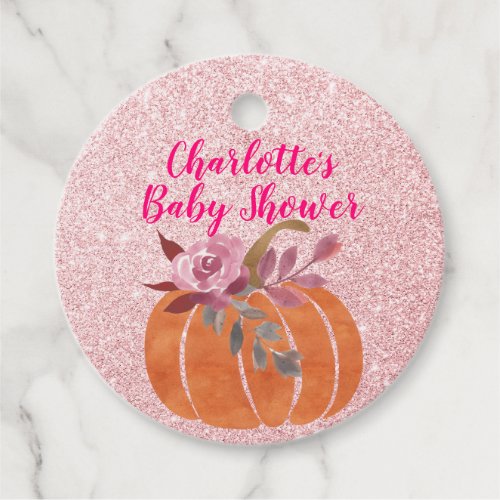 Fall Autumn Floral Pumpkin Baby Shower Rose Gold Favor Tags