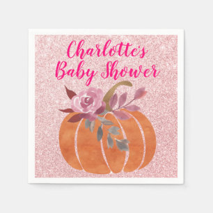 Fall Autumn Floral Pumpkin Baby Shower Rose Gold Napkins