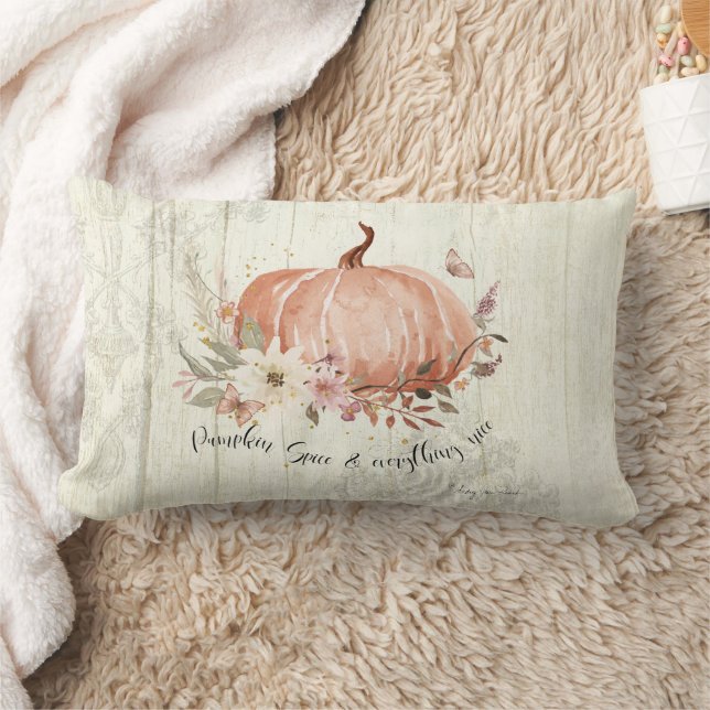 Fall Autumn Floral Pumpkin Spice Everything Nice Lumbar Pillow (Blanket)