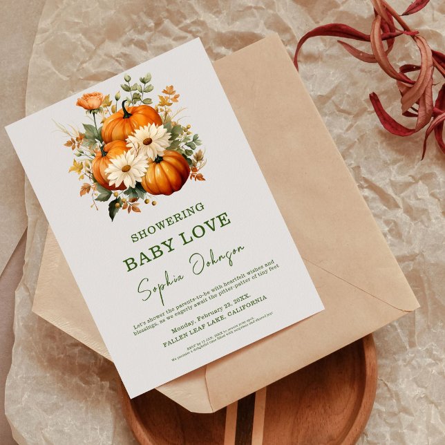 Fall Autumn Floral Pumpkin Watercolor Baby Shower  Invitation (Creator Uploaded)