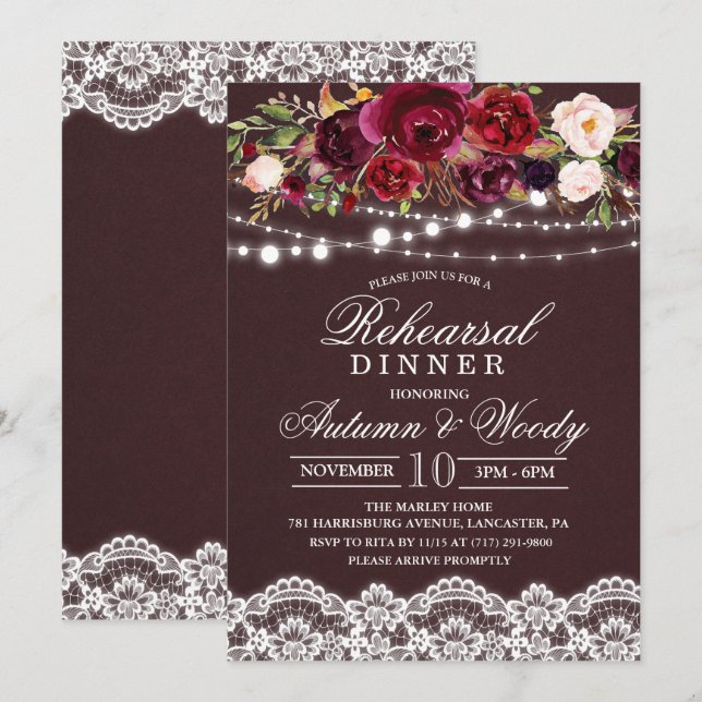 Fall Autumn Floral Rehearsal Dinner Invitation (Front/Back)