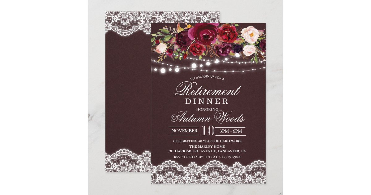 Fall Autumn Floral Retirement Dinner Invitation | Zazzle