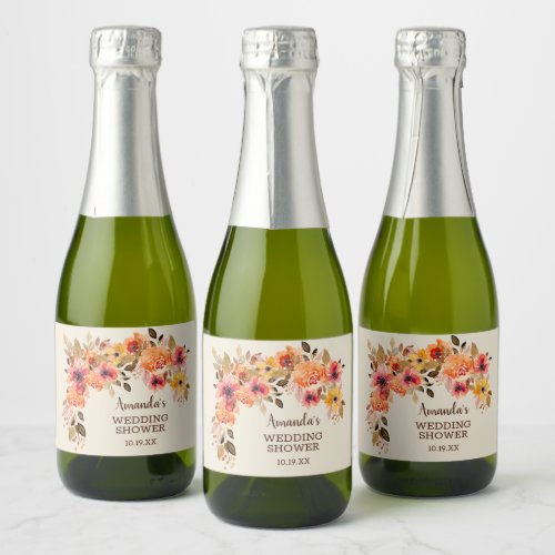 Fall Autumn Floral Swag Mini Sparkling Wine Label