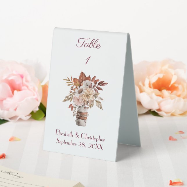 Fall Autumn Floral Watercolor Wedding  Table Tent (In SItu (Wedding))