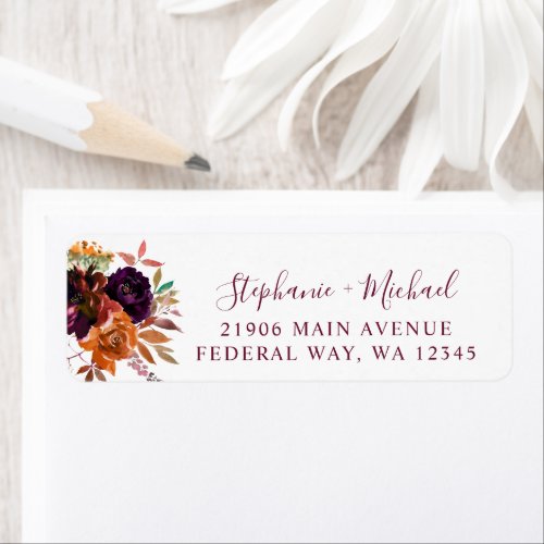 Fall Autumn Floral Wedding Return Address Label