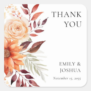 Fall Autumn Floral Wedding Thank You Square Sticker