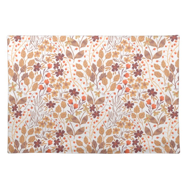 Fall Autumn Flowers and Leaves Abstract Cloth Placemat (Front)