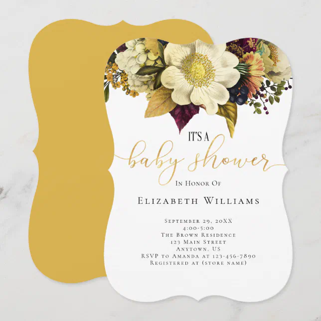 Fall Autumn Flowers Baby Shower Invitation | Zazzle
