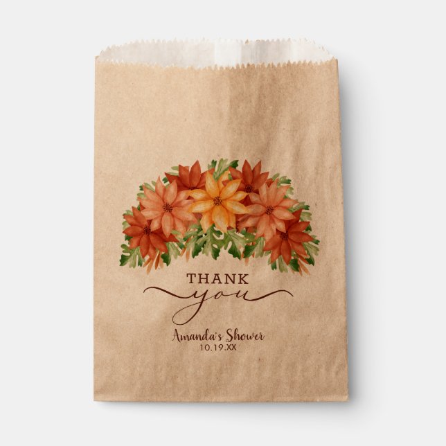 Fall Autumn Flowers Bridal Shower Favor Bag (Front)