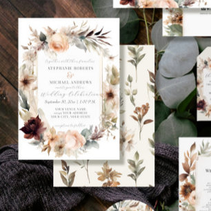 Fall Autumn Flowers Elegant Burgundy Rose Wedding Invitation