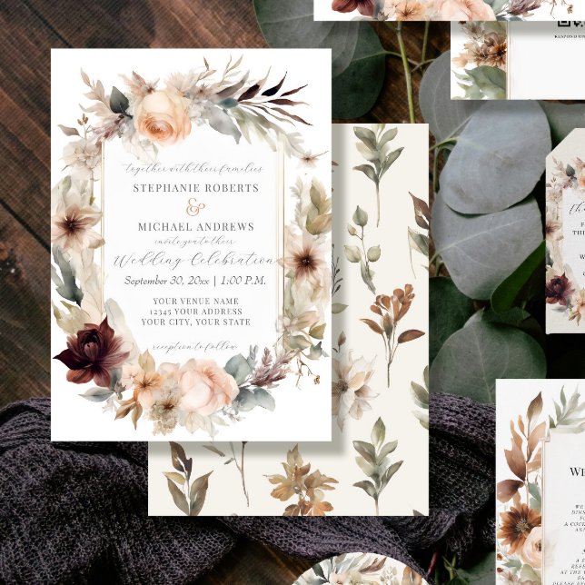 Fall Autumn Flowers Elegant Burgundy Rose Wedding Invitation (Creator Uploaded)