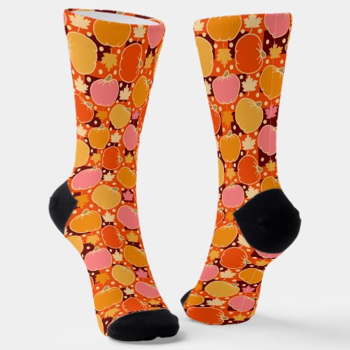 Fall Autumn Flowers  Pumpkin Boho Orange Plaid Socks