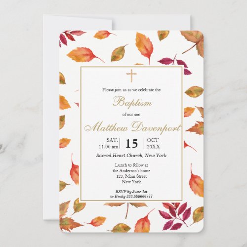 Fall Autumn foliage Baptism invitation