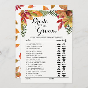 Fall Autumn foliage Bride or Groom game editable Invitation