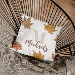 Fall Autumn Foliage Fall Leaves Monogram Simple  Throw Pillow<br><div class="desc">Beautiful autumn fall foliage leaves leaf, bridal shower autumn fall leaves, modern simple fall autumn leaves, with monogram monogrammed name initial and with botanical greenery foliage leaf, simple minimalist minimal style, trendy stylish calligraphy script, elegant seasonal simplistic artistic, autumn fall coffee tea drinkware, brown tan colorful red leaves, lovely for...</div>
