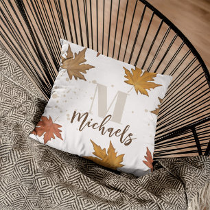 Fall Autumn Foliage Fall Leaves Monogram Simple Throw Pillow
