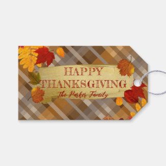 Fall Autumn Foliage On Plaid Thanksgiving