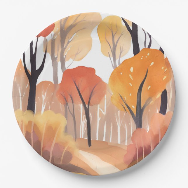 Fall Autumn Foliage Paper Plates (Front)