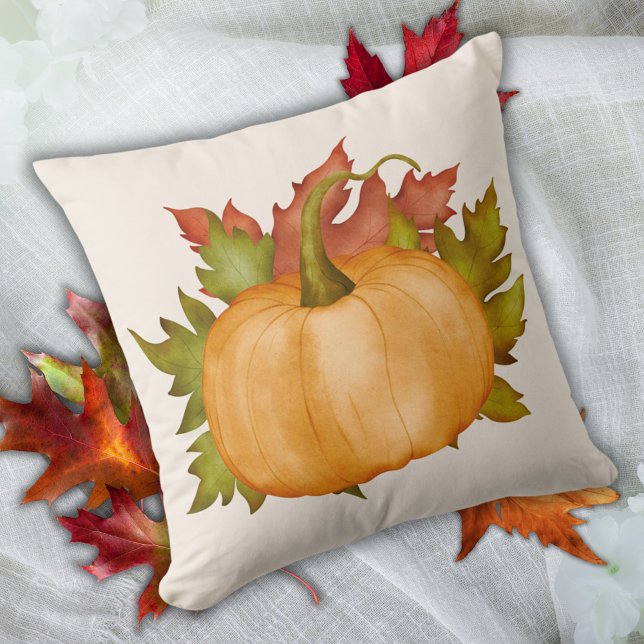 Fall Autumn Foliage Pumpkin Throw Pillow (Creator Uploaded)