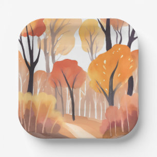 Fall Autumn Foliage Watercolor Painted Paper Plates