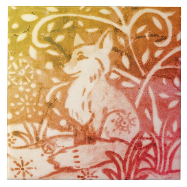Fall Autumn Fox Snow Gold Copper Winter Woodland Ceramic Tile (Front)