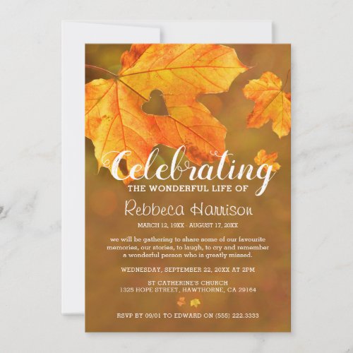 Fall  Autumn Funeral Celebration of Life Invitation