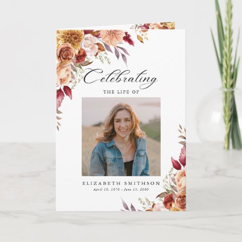 Fall Autumn Funeral Program Photo Order of Service