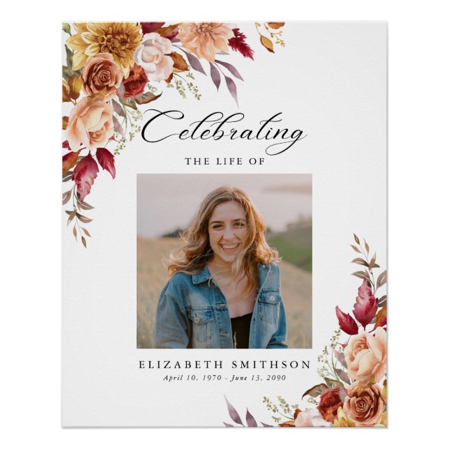 Fall Autumn Funeral Program Photo Order of Service Poster (Front)