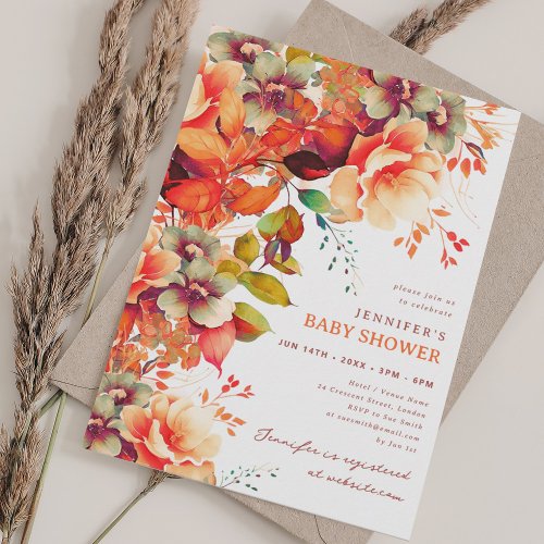 Fall Autumn Garden Floral Baby Shower Party Invitation
