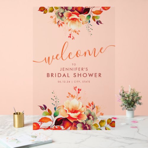 Fall Autumn Garden Floral Bridal Shower Welcome  Acrylic Sign