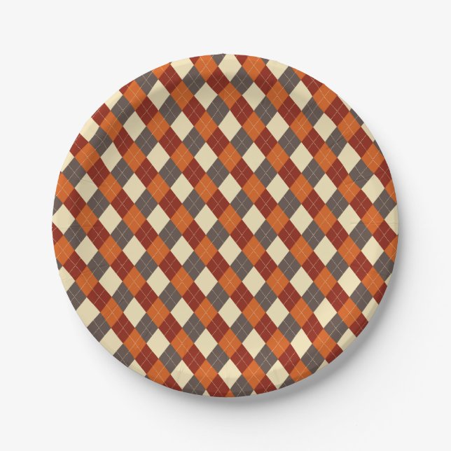 Fall/Autumn Gingham pattern  Paper Plates (Front)