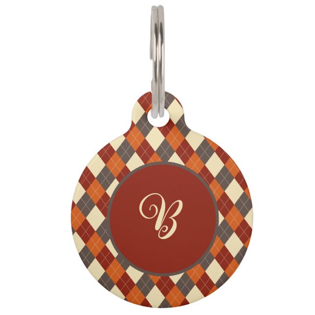 Fall/Autumn Gingham pattern  Pet ID Tag (Front)