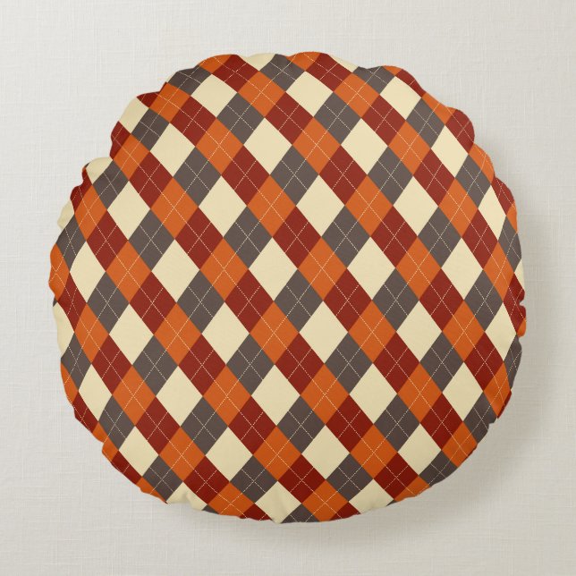Fall/Autumn Gingham pattern  Round Pillow (Front)