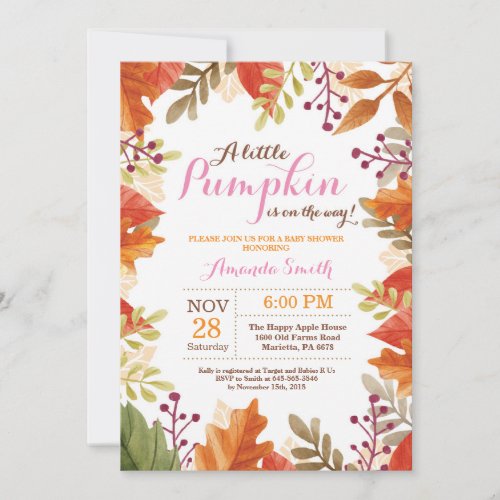 Fall Autumn Girl Baby Shower Invitation