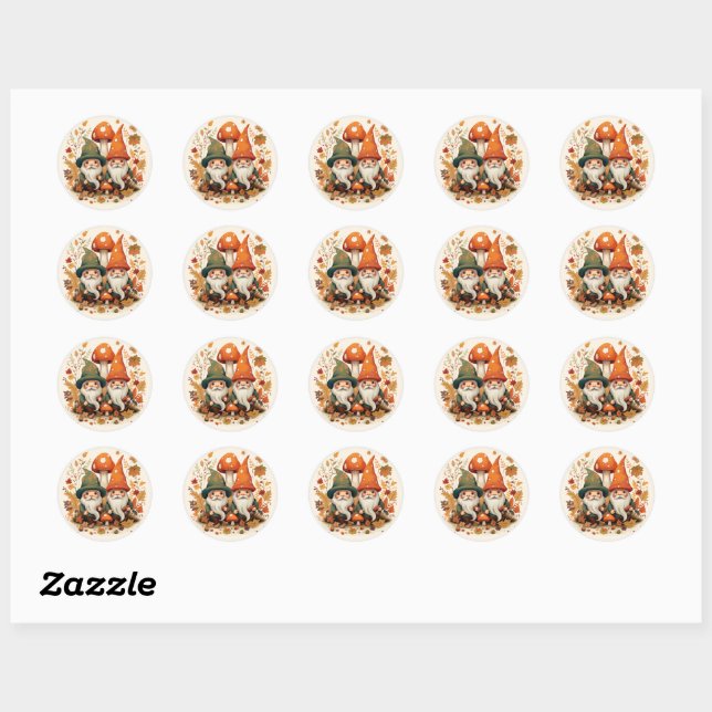 Fall Autumn Gnomes Classic Round Sticker (Sheet)