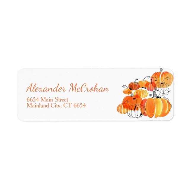 Fall Autumn Gold Pumpkin Watercolor Label (Front)