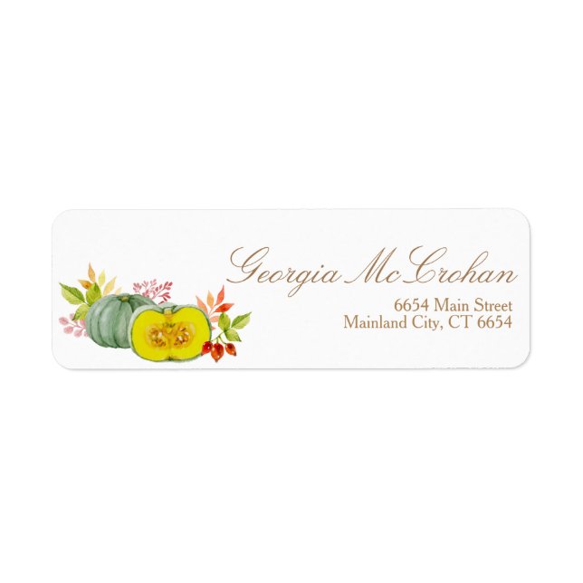 Fall Autumn Gold Pumpkin Watercolor Label (Front)