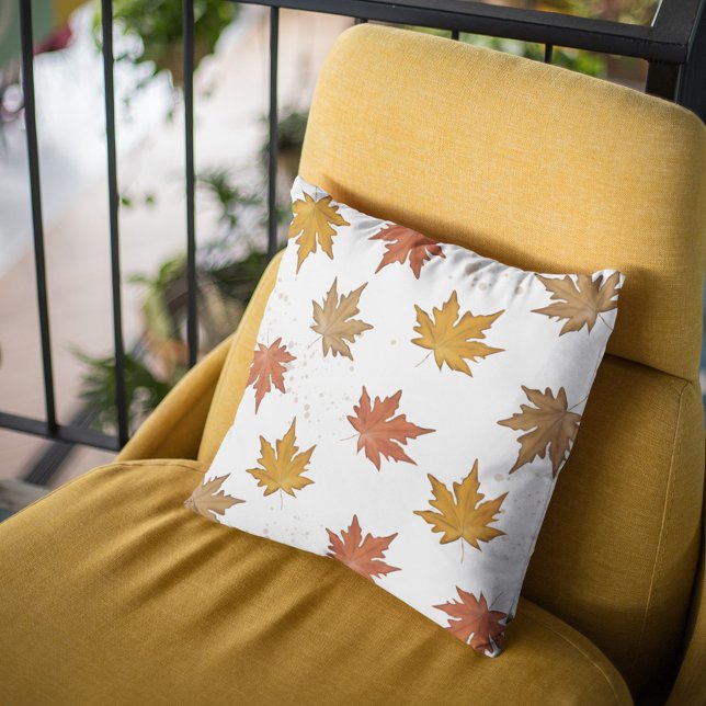 Fall Autumn Greenery Leaves Farmhouse Throw Pillow (Simple fall and Autumn colorful throw pillow. )