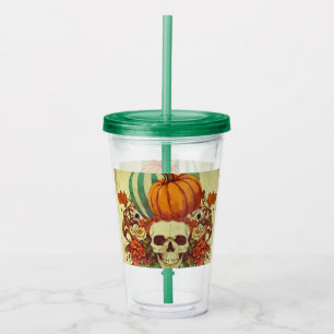 Fall/Autumn/Halloween/pumpkin/skeleton Acrylic Tumbler
