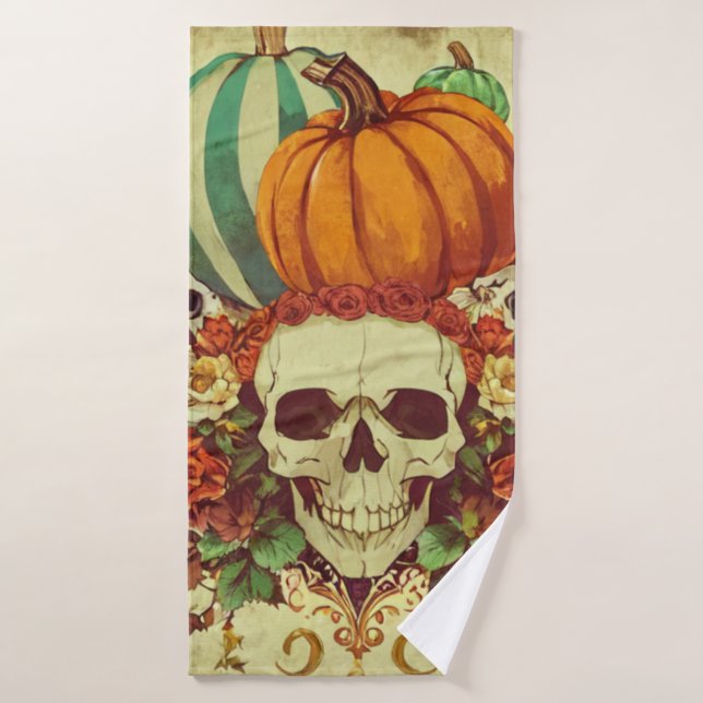 Fall/Autumn/Halloween/pumpkin/skeleton  Bath Towel (Bath Towel)