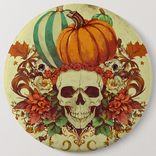 Fall/Autumn/Halloween/pumpkin/skeleton  Button (Front)