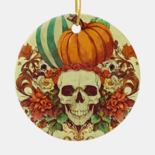 Fall/Autumn/Halloween/pumpkin/skeleton  Ceramic Ornament