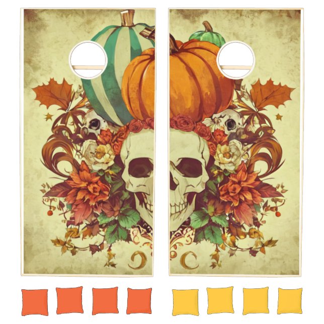 Fall/Autumn/Halloween/pumpkin/skeleton  Cornhole Set (Set)